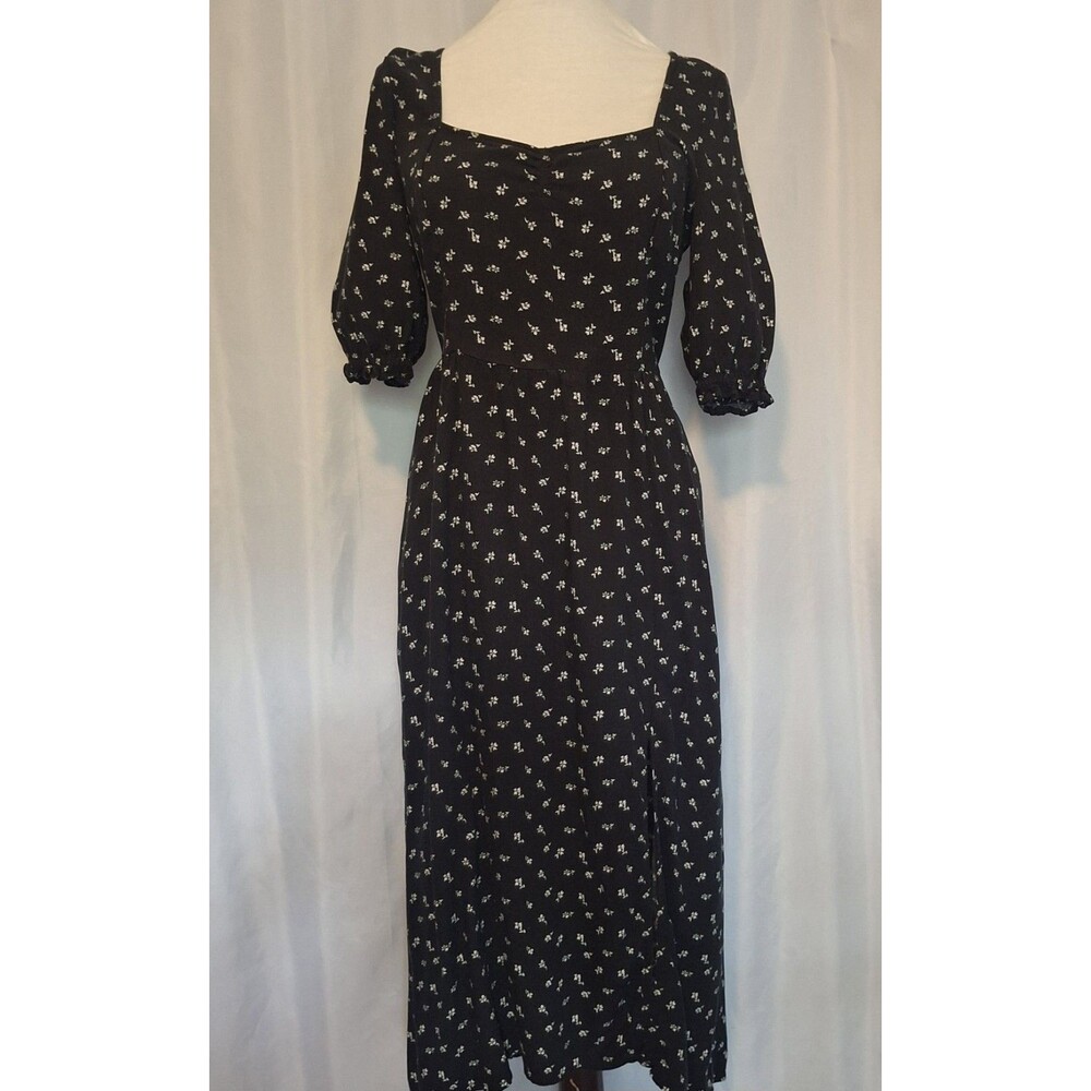 Vtg Y2k Fit Flare Dress hi low hem puff slvs small print Hollister open back M